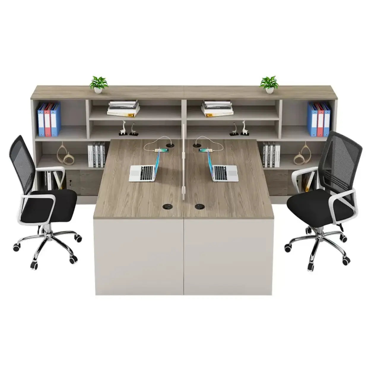Natural Wood Drawer Hutch L-Shape Writing Desk — Without Chairs