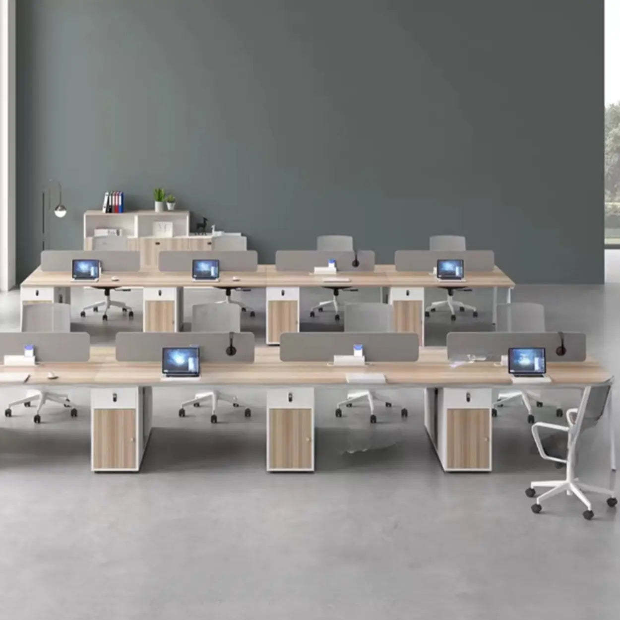 Natural Wood Multi-Person Computer Desk with Drawers