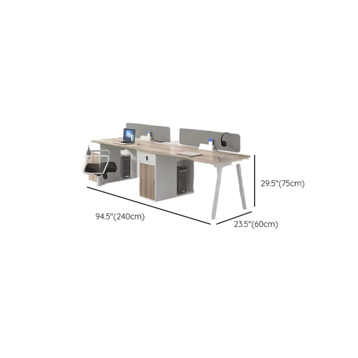 Natural Wood Multi-Person Computer Desk with Drawers