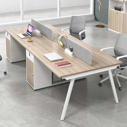 Natural Wood Multi-Person Computer Desk with Drawers — Table Only