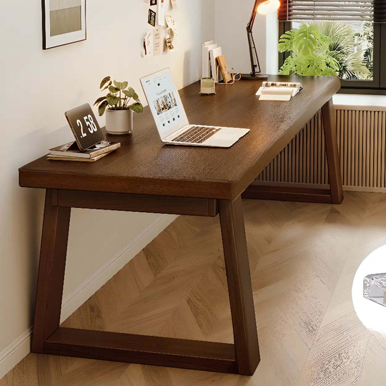 Natural Wood Sledge Home Desk — Nut-Brown