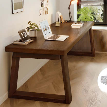 Natural Wood Sledge Home Desk — Nut-Brown