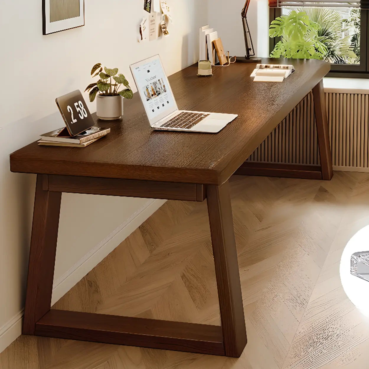 Natural Wood Sledge Home Desk — Nut-Brown
