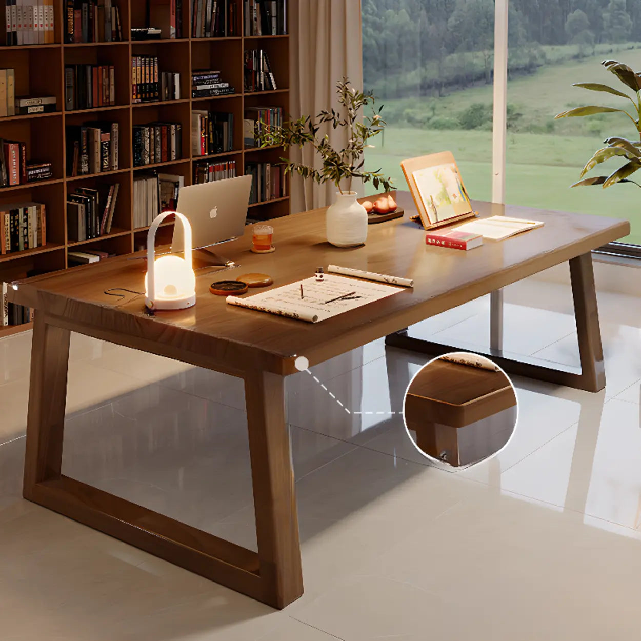 Natural Wood Sledge Home Desk — Nut-Brown