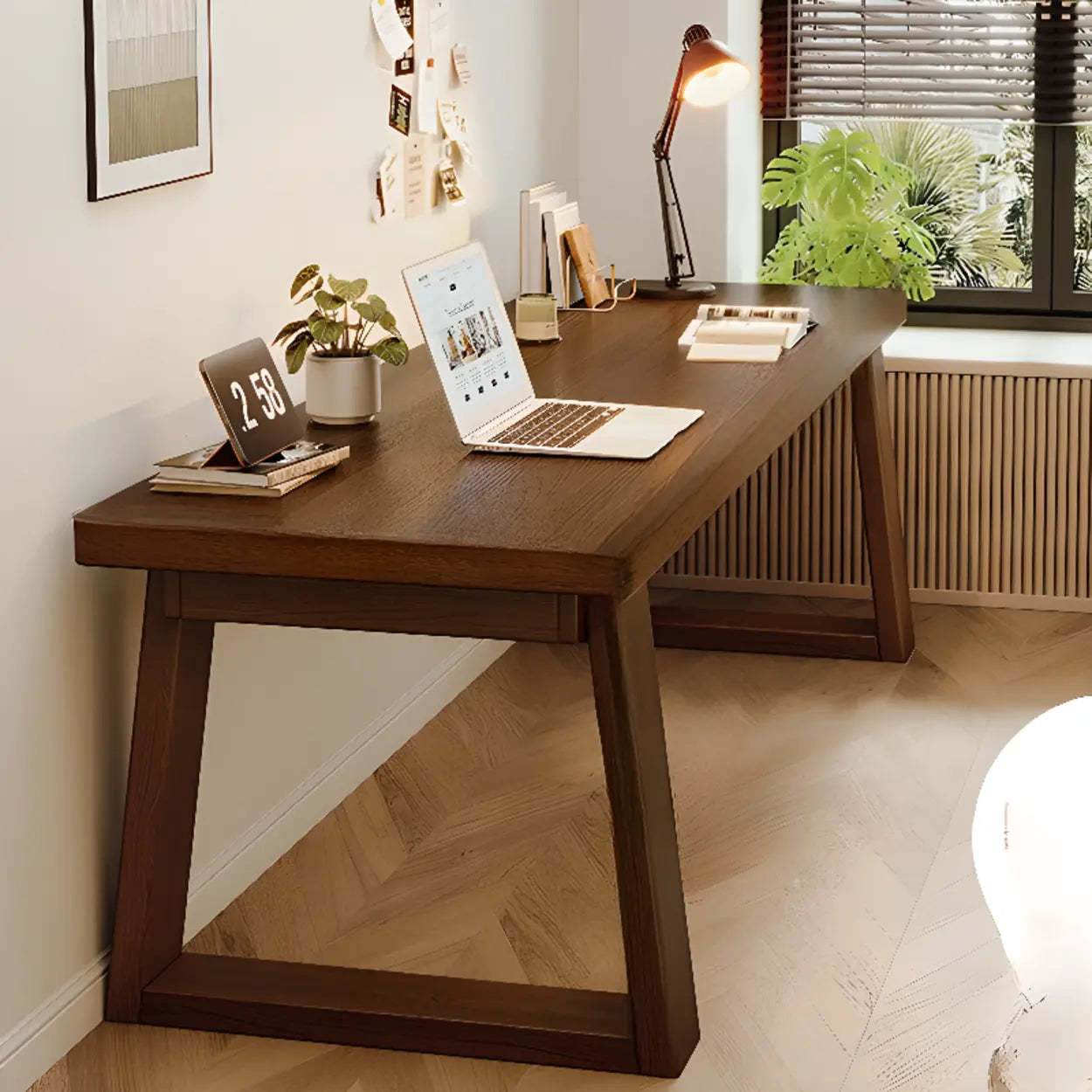Natural Wood Sledge Home Desk — Light Walnut