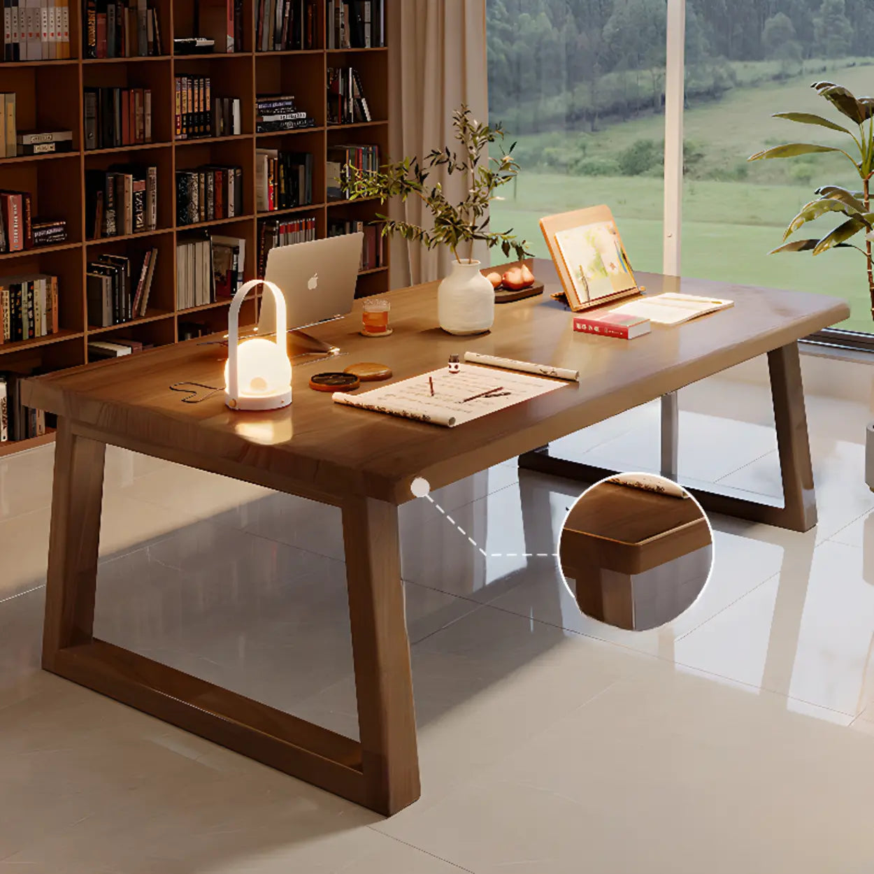 Natural Wood Sledge Home Desk — Light Walnut