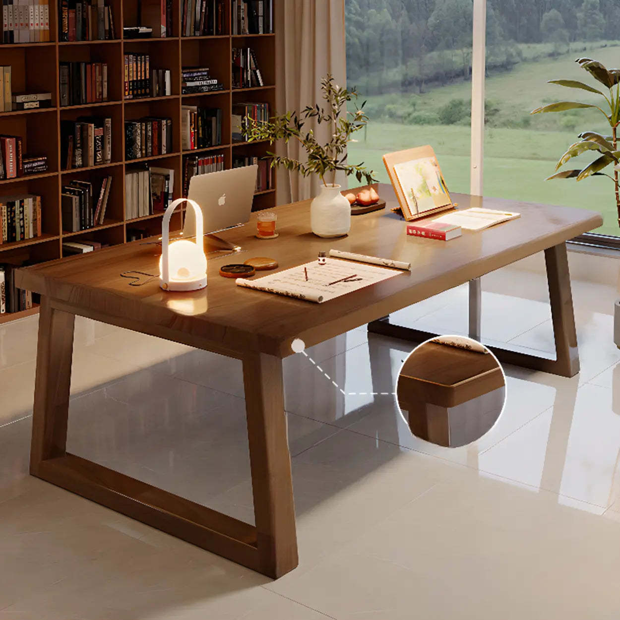 Natural Wood Sledge Home Desk — Light Walnut