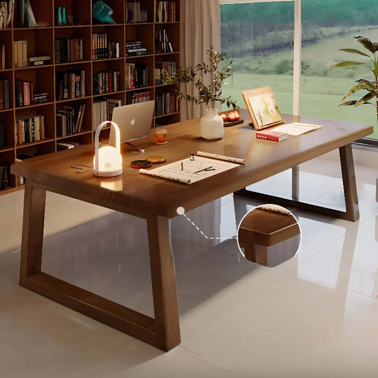 Natural Wood Sledge Home Desk — Light Walnut