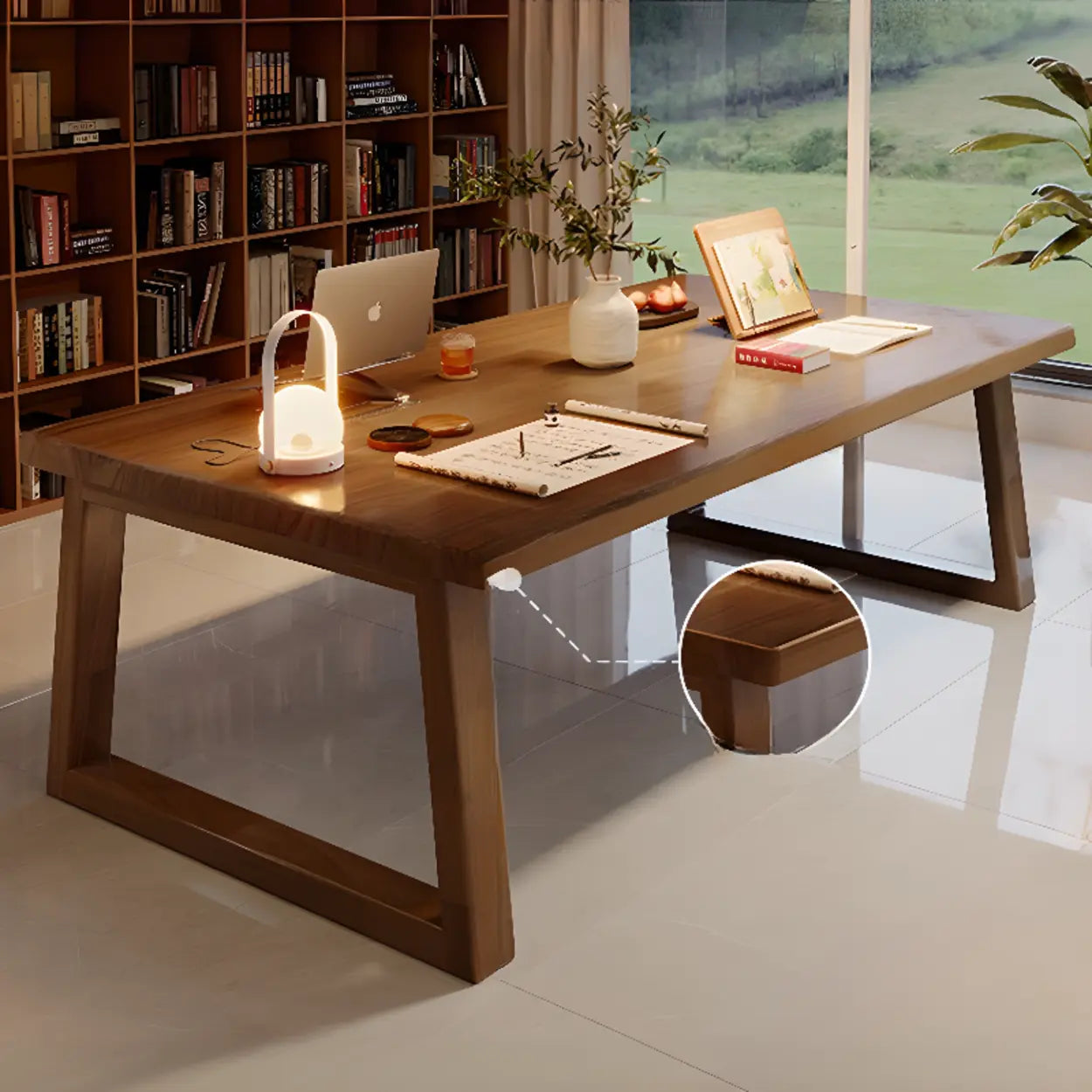 Natural Wood Sledge Home Desk — Light Walnut