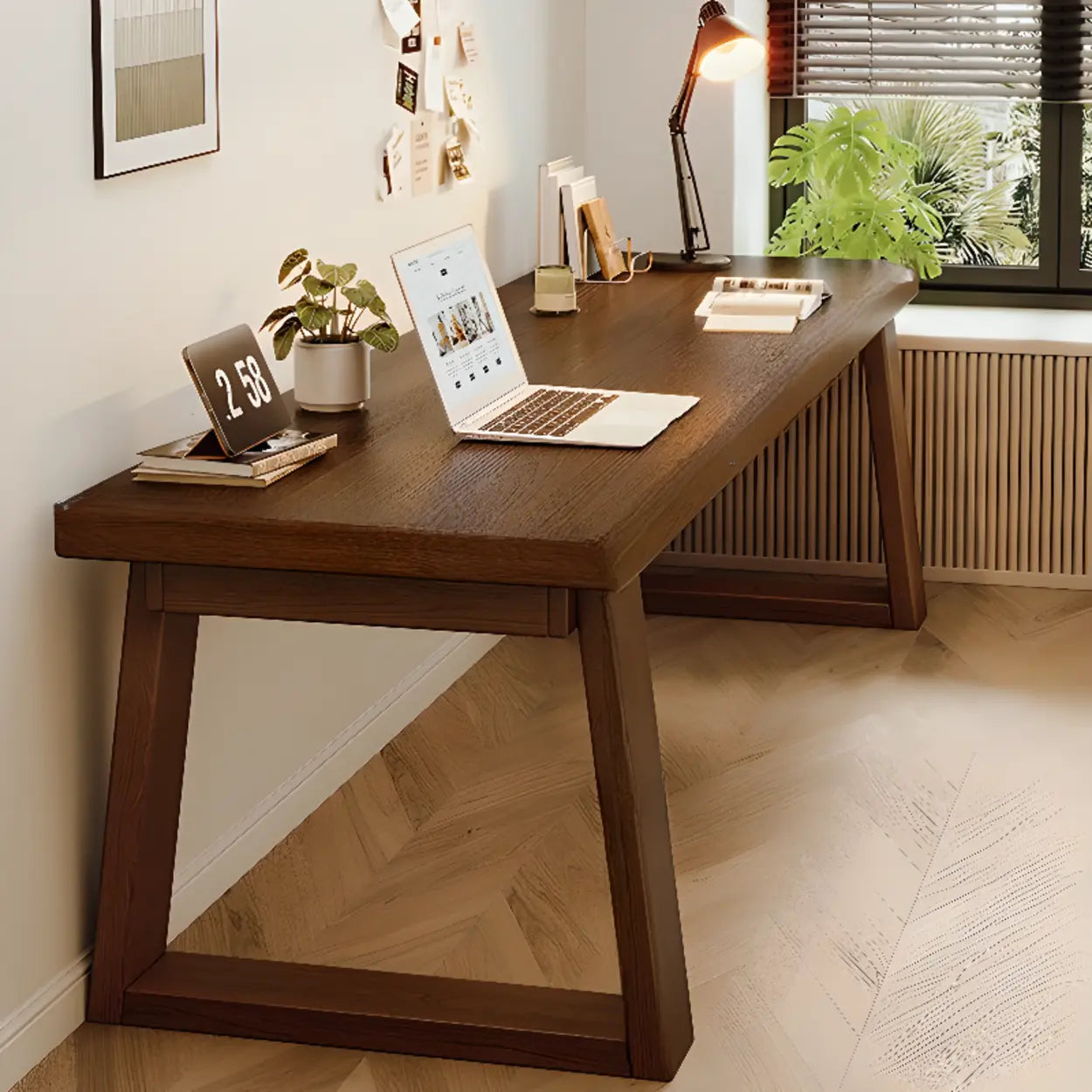 Natural Wood Sledge Home Desk — Light Walnut