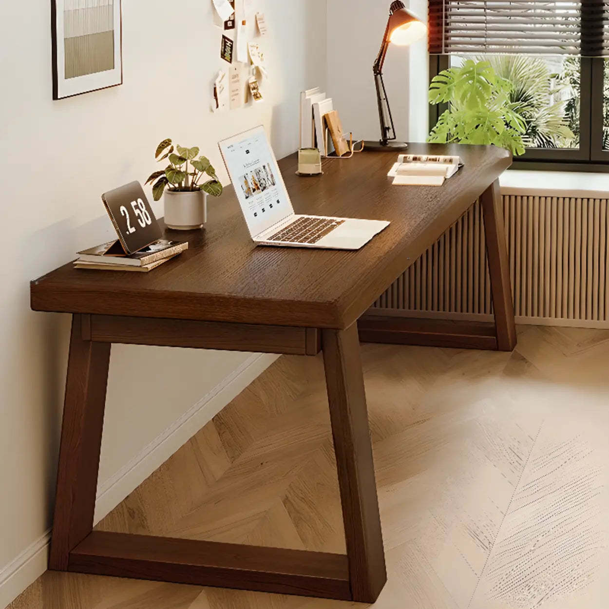 Natural Wood Sledge Home Desk — Light Walnut