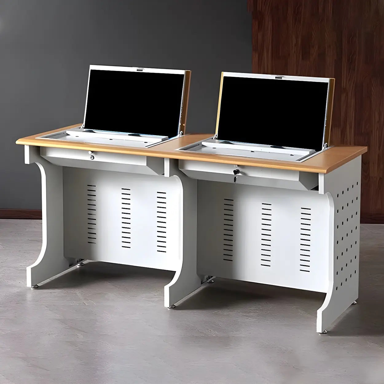Natural White Wood Sled-Base Double Computer Desk