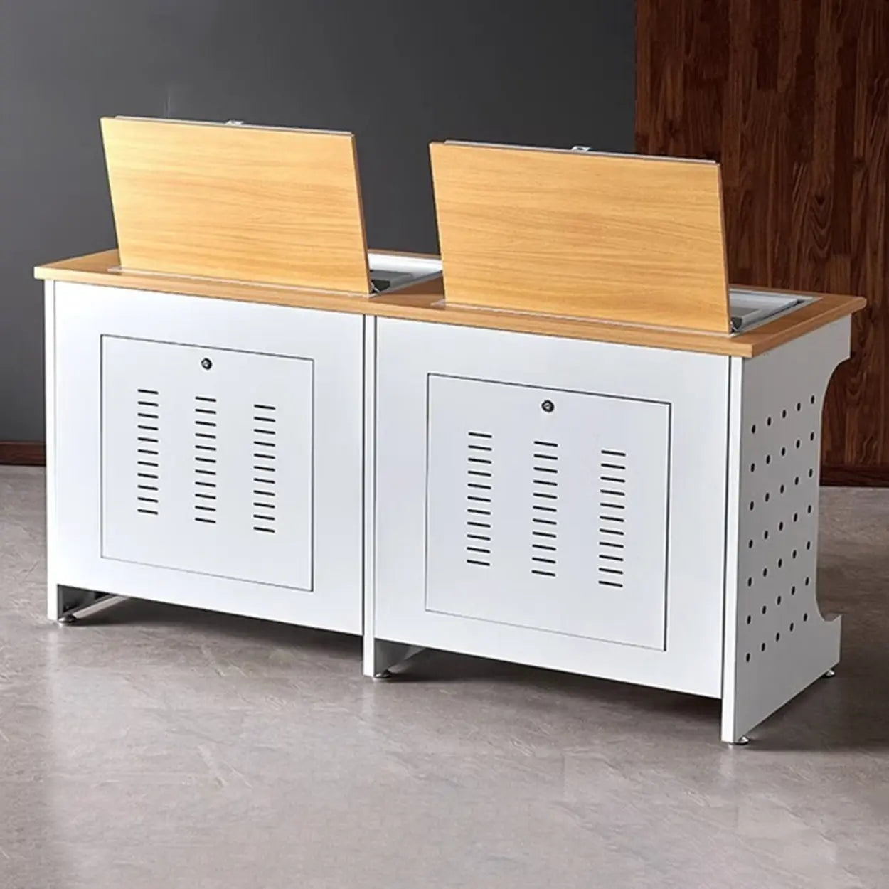 Natural White Wood Sled-Base Double Computer Desk
