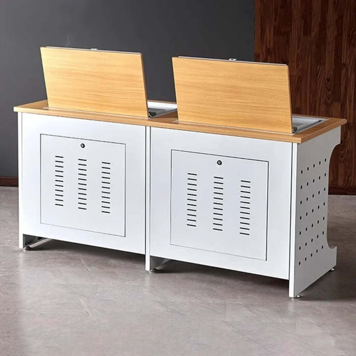 Natural White Wood Sled-Base Double Computer Desk