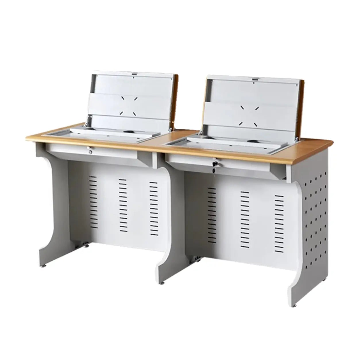 Natural White Wood Sled-Base Double Computer Desk