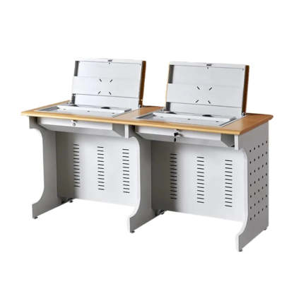 Natural White Wood Sled-Base Double Computer Desk