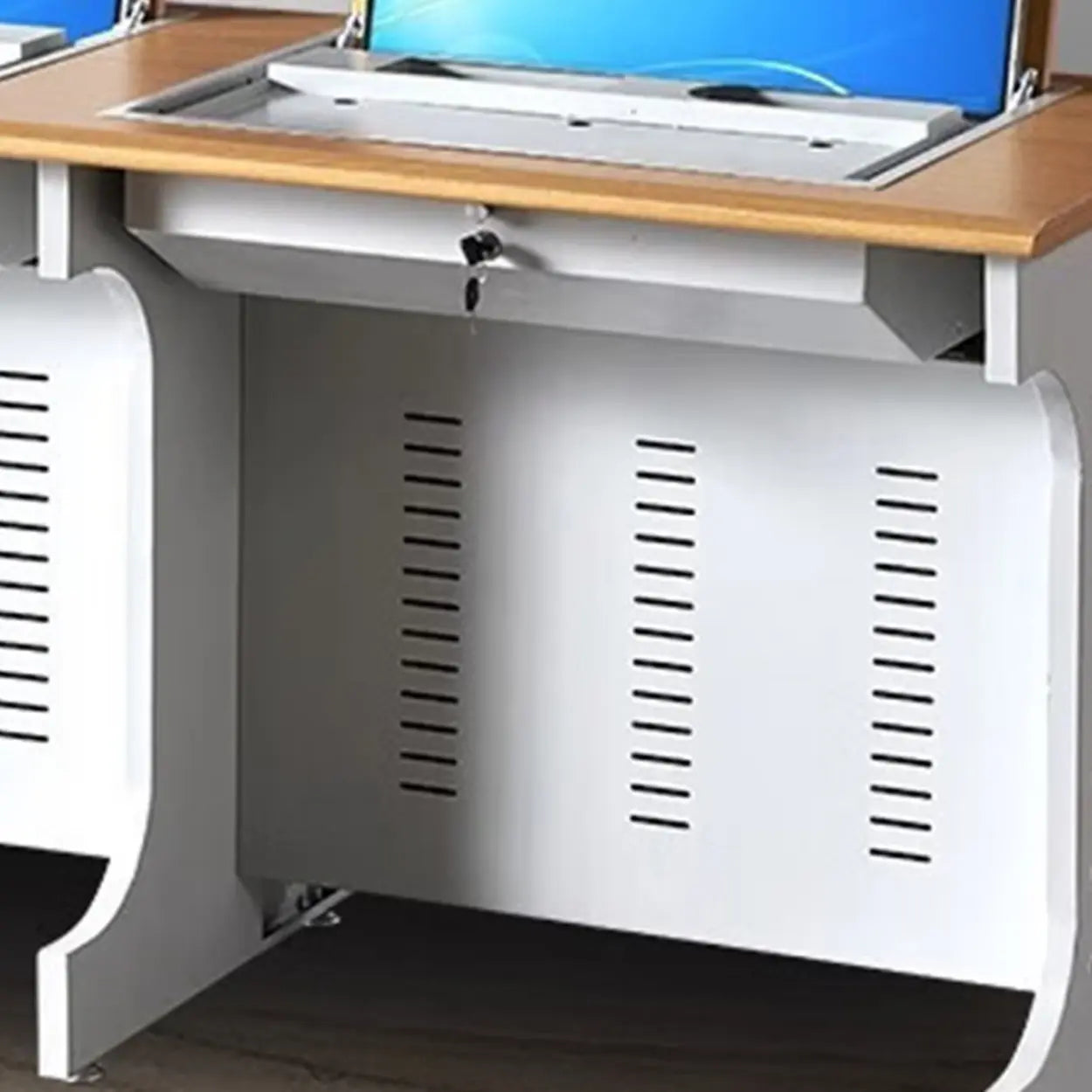 Natural White Wood Sled-Base Double Computer Desk