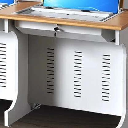 Natural White Wood Sled-Base Double Computer Desk