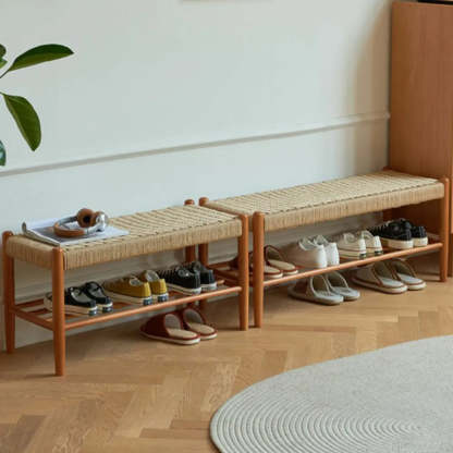 Woven Entryway Bench with Shoe Storage