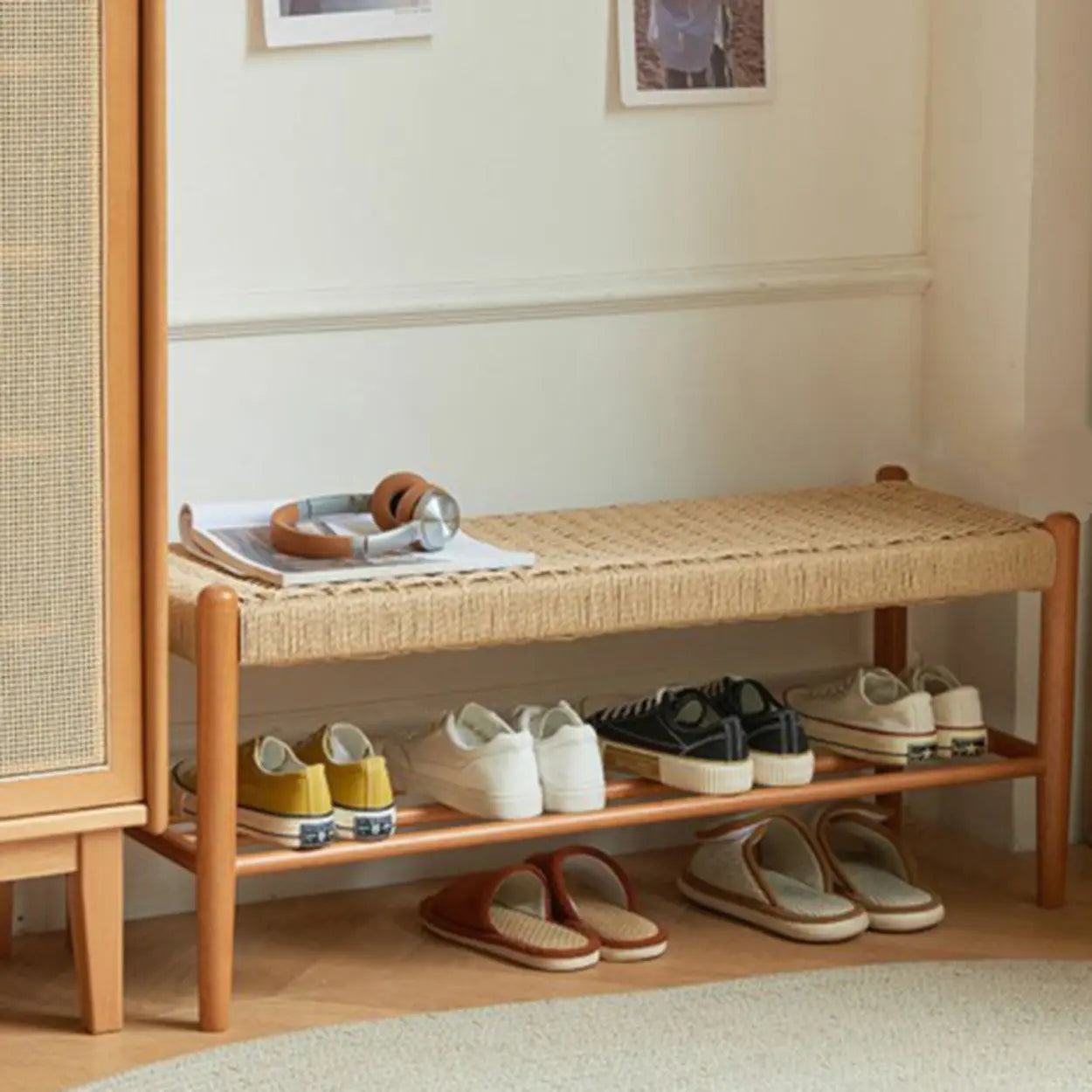 Modern shoe woven shoe benches in rattan