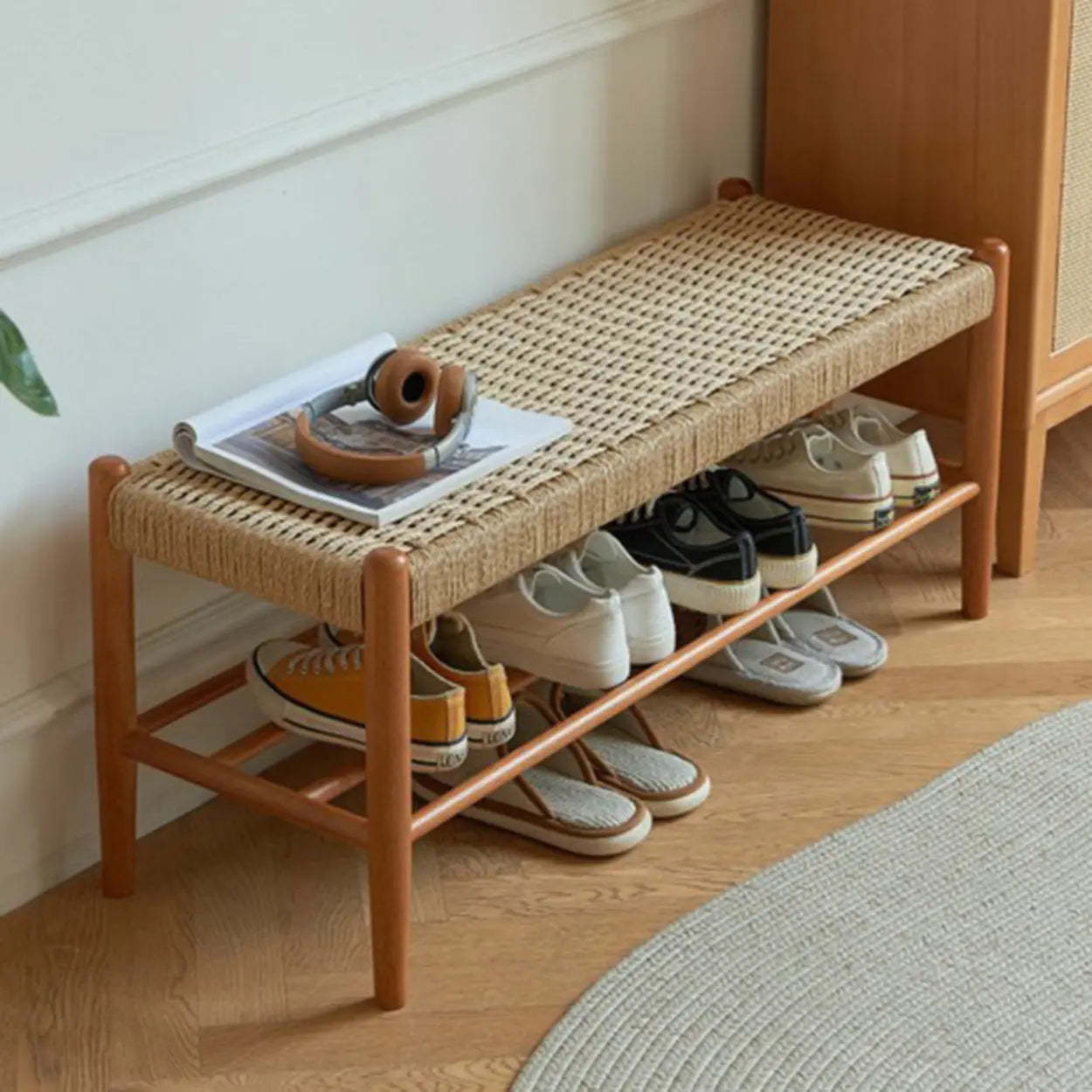 Modern shoe woven rattan shoe benches