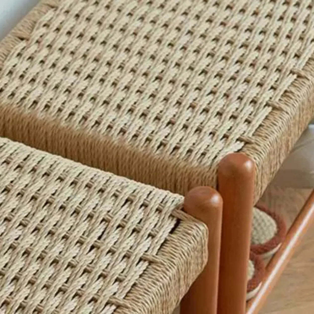 Natural modern woven storage shoe benches