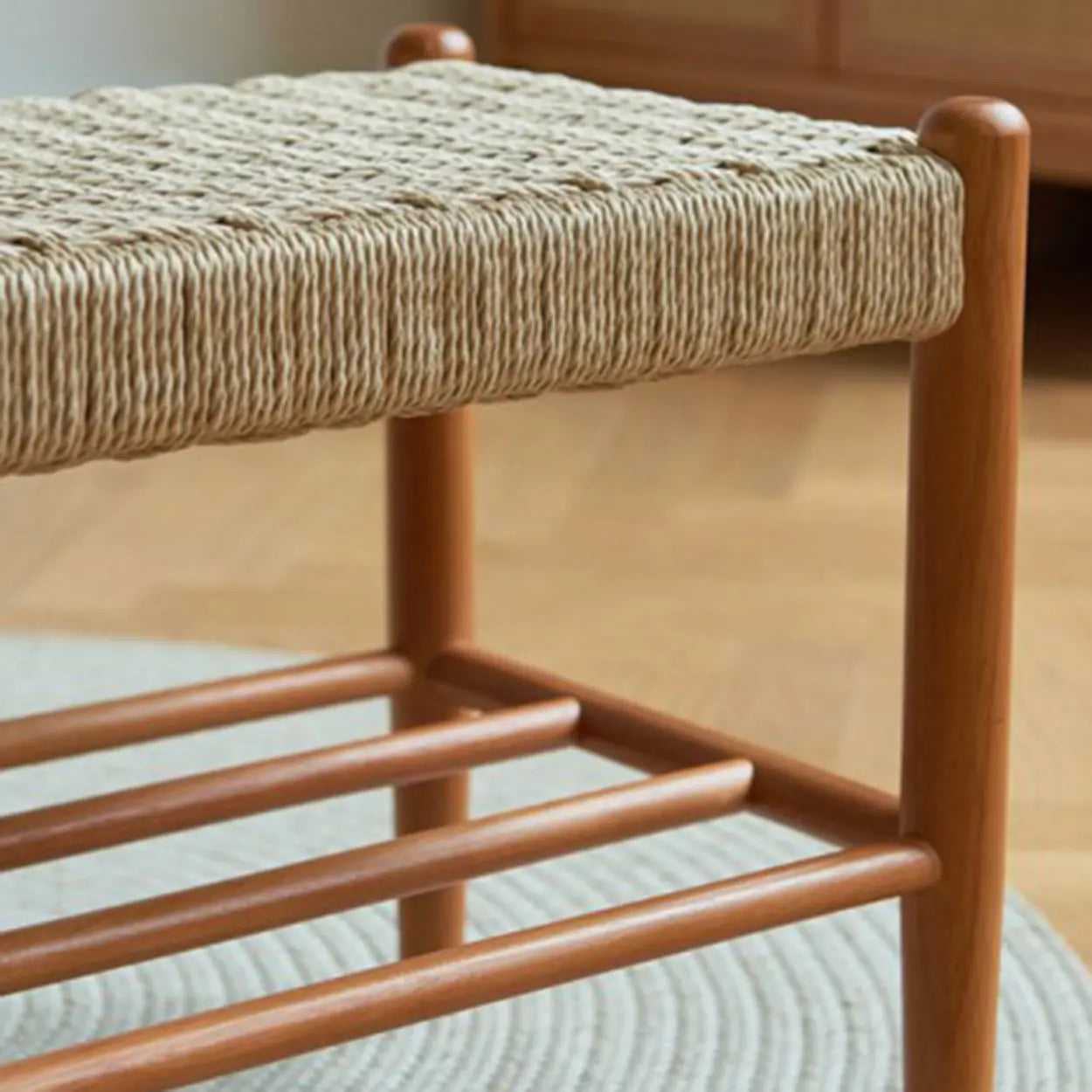 Woven Entryway Bench with Shoe Storage