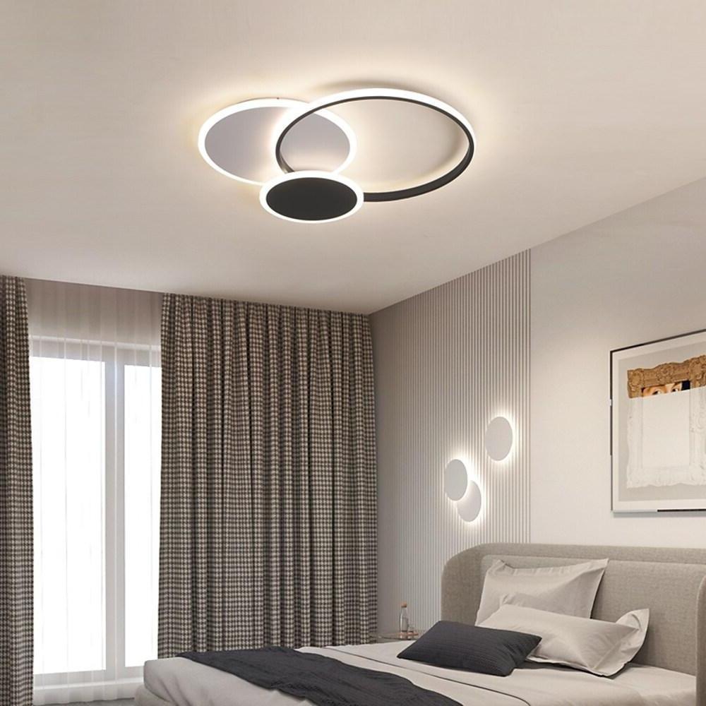 White synthetic three-circle artistic flush mount lighting — Cool White (6000K)