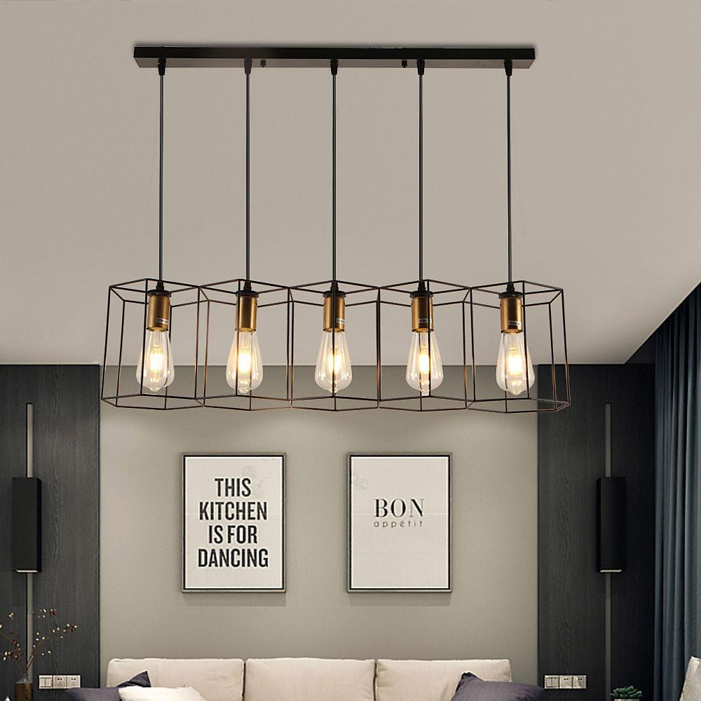5 or 3 Light Metal Square Line LED Nordic Pendant Lighting Kitchen Island Lighting-Lighom