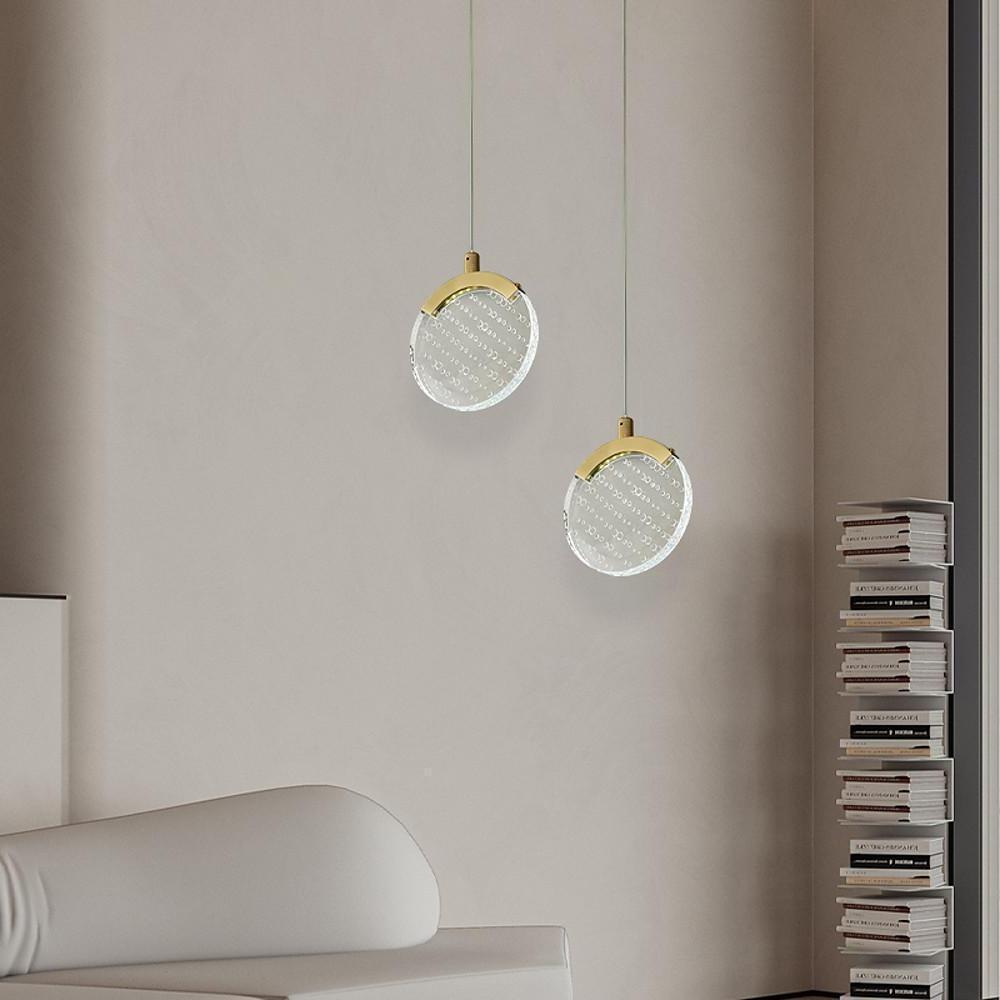 Artistic Circular Acrylic Copper LED Nordic Pendant Lighting Hanging Lamp-Lighom