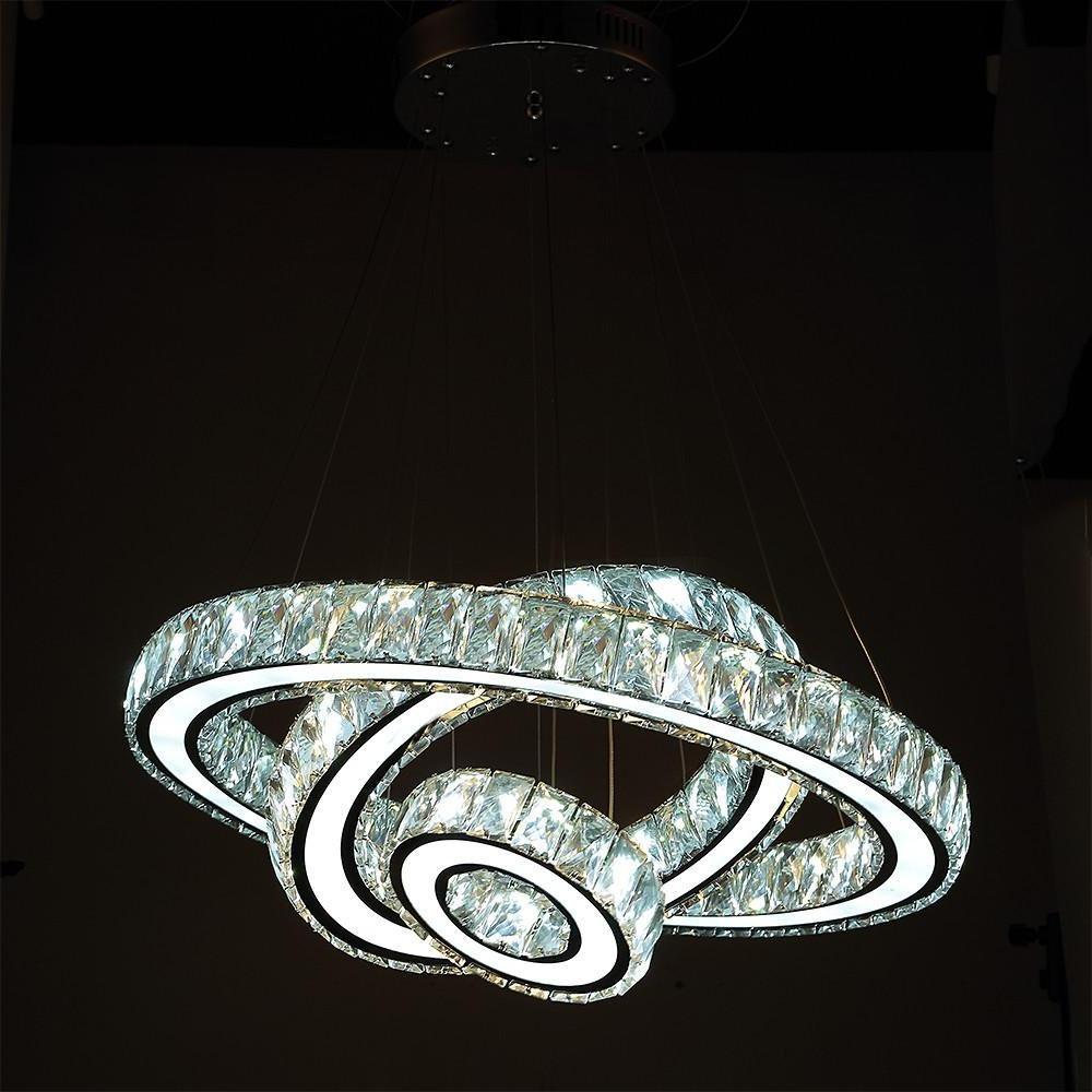 Contemporary 3 Ring Pendant Electroplated Crystal Chandeliers-Lighom