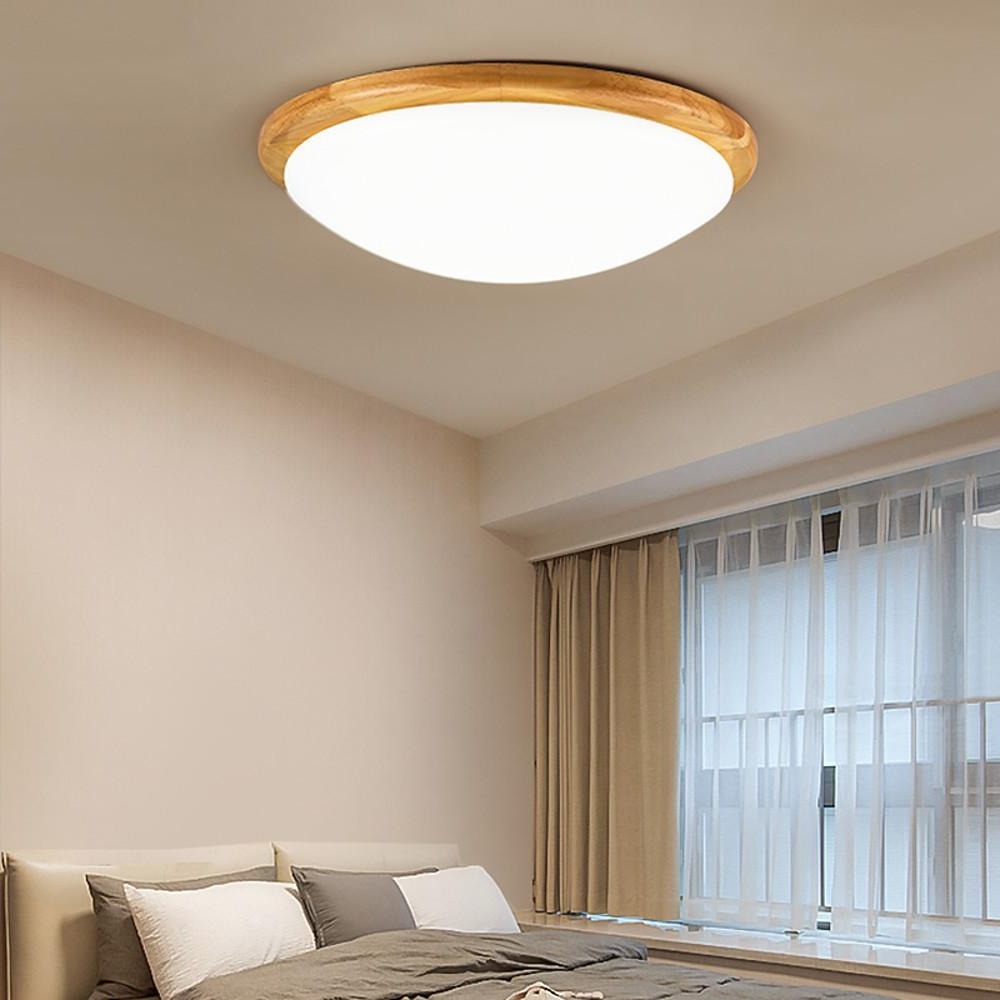 14'' LED Dimmable Wood Flush Mount Light Nordic LED Bamboo Bedroom Ceiling Lights-Lighom