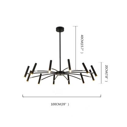 Linear Sputnik Chandelier - Black Metal,  12 Light, Modern Hanging Lights-Lighom