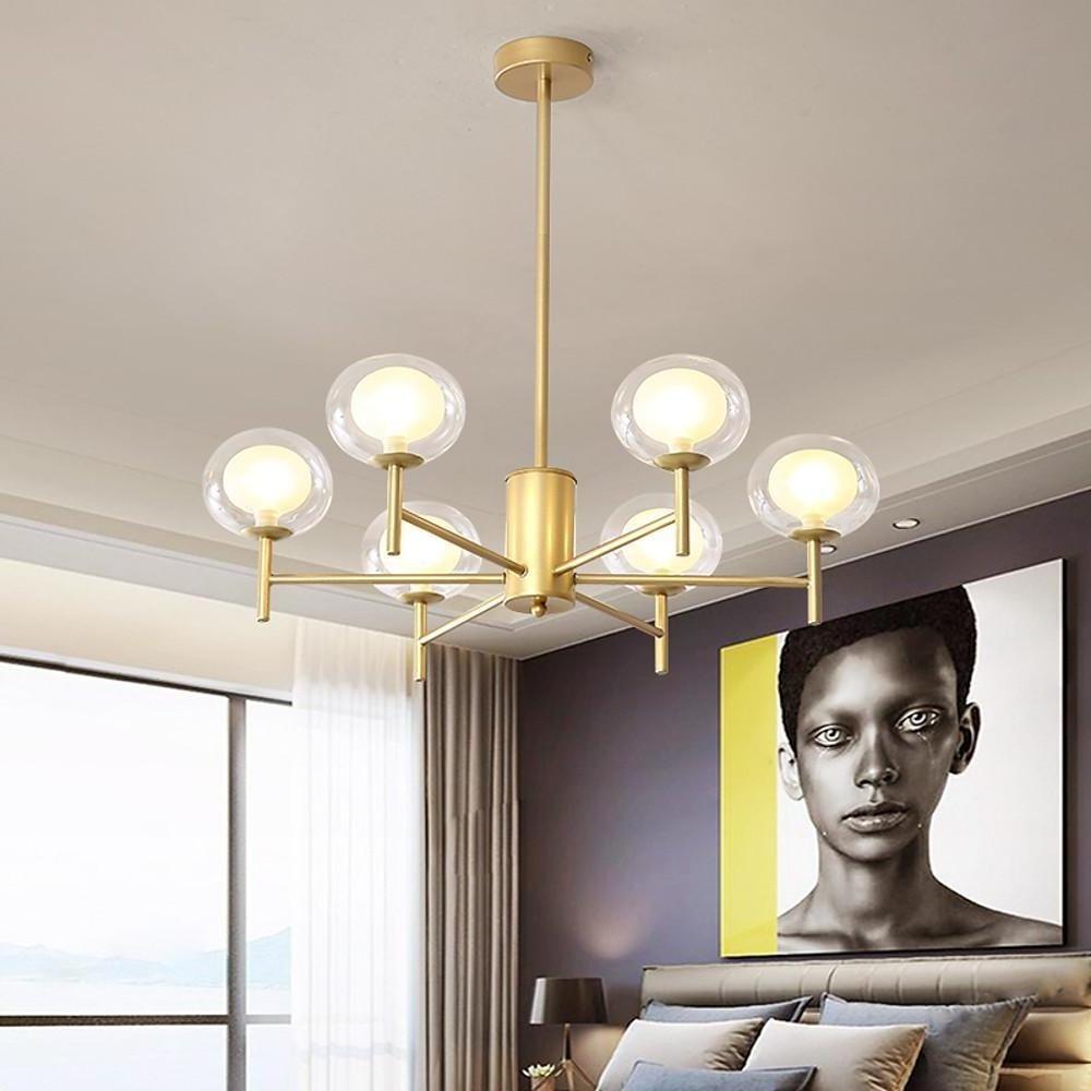 Black industrial sputnik bulbs chandeliers — Warm White (3000K) / Brushed Gold