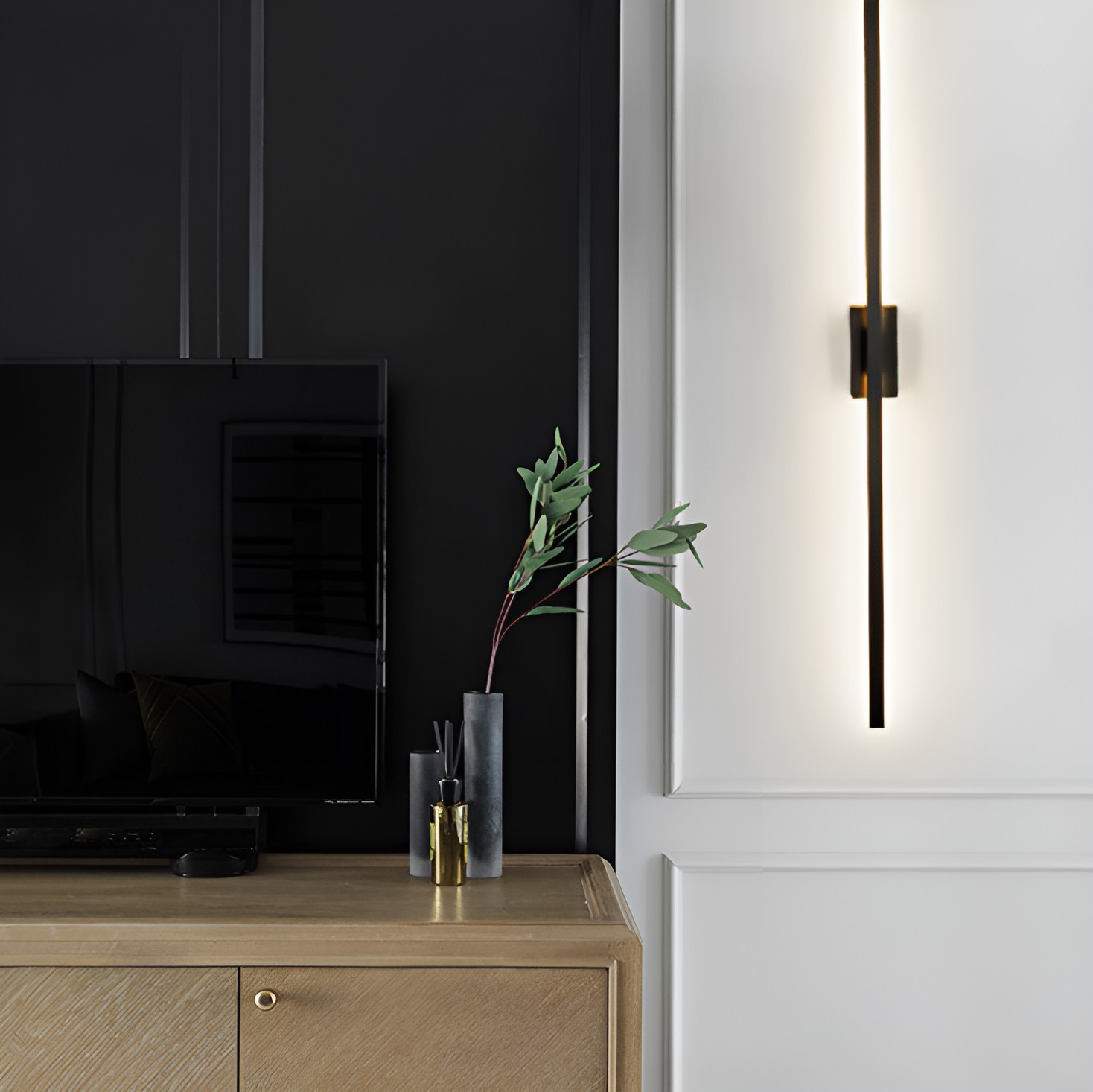 Nordic Black Linear LED Mirror Front Wall Sconce