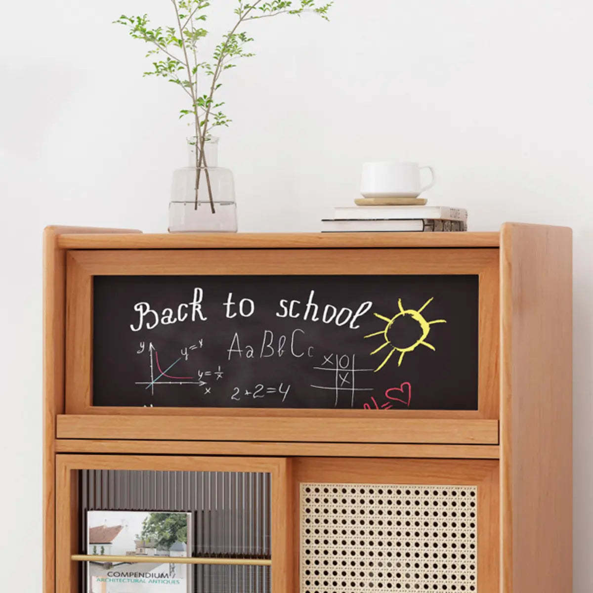 Nordic Brown Rattan Wood China Cabinet