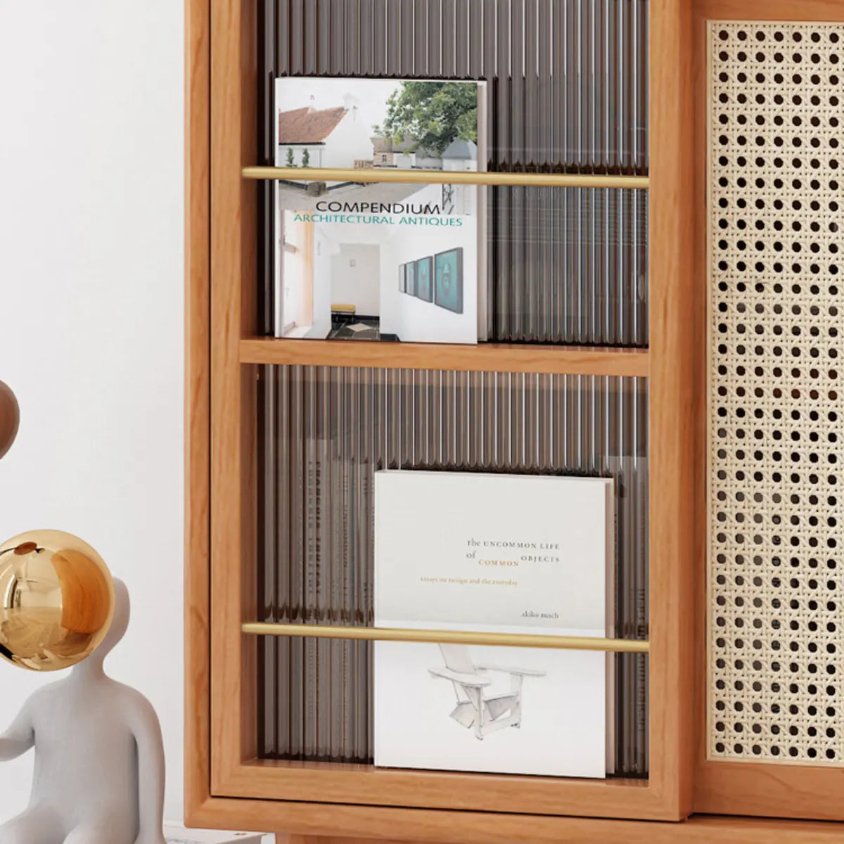 Nordic Brown Rattan Wood China Cabinet