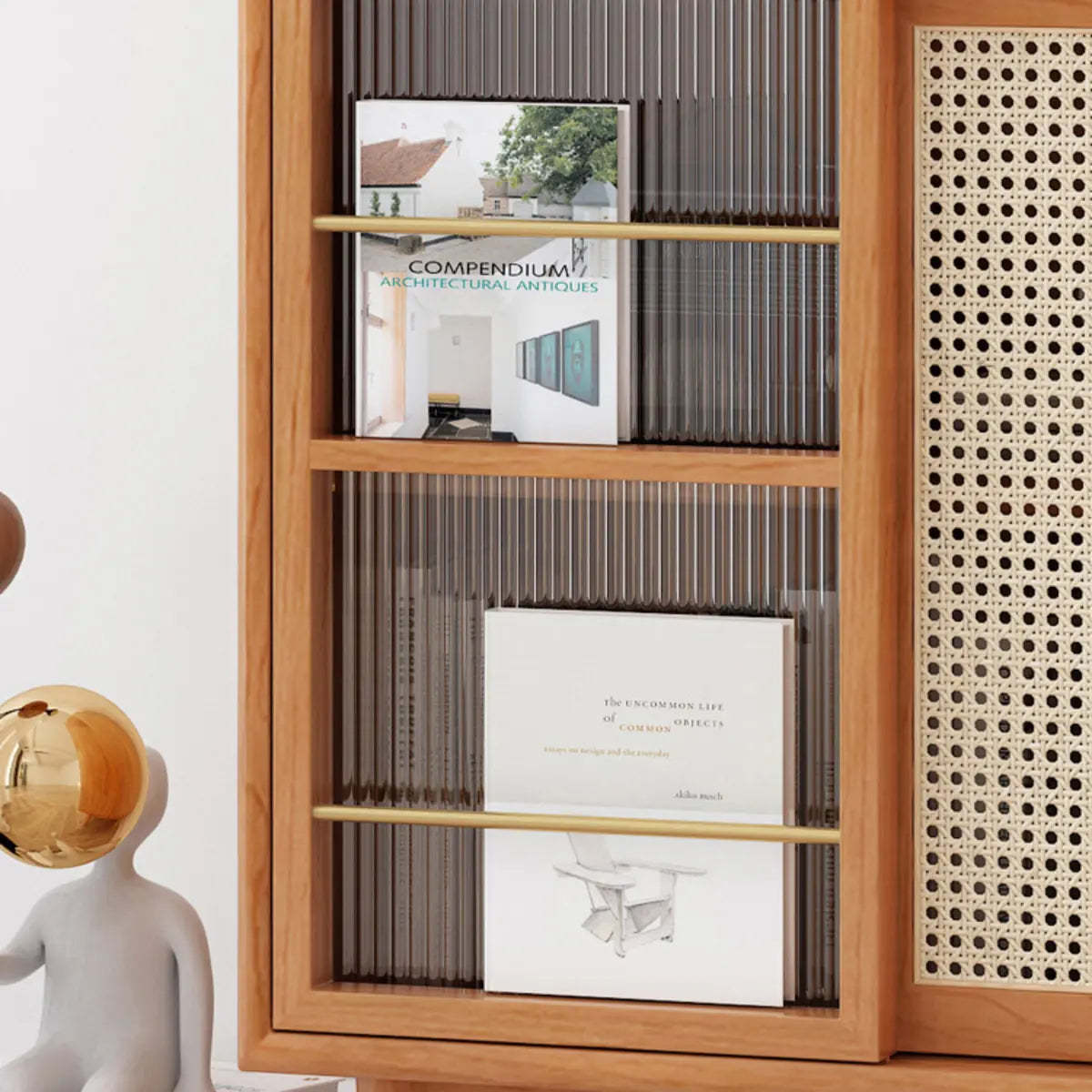 Nordic Brown Rattan Wood China Cabinet