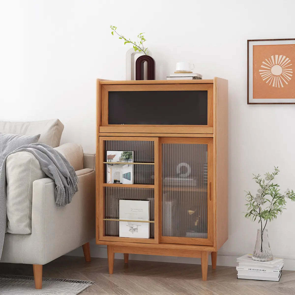 Nordic Brown Rattan Wood China Cabinet