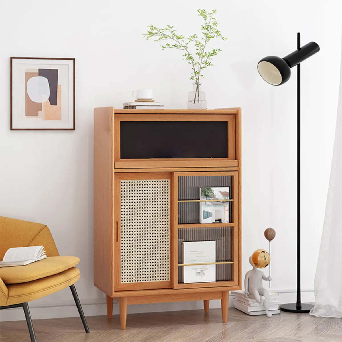 Nordic Brown Rattan Wood China Cabinet
