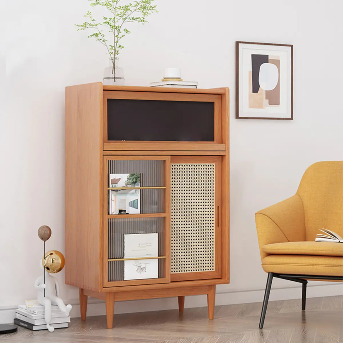 Nordic Brown Rattan Wood China Cabinet