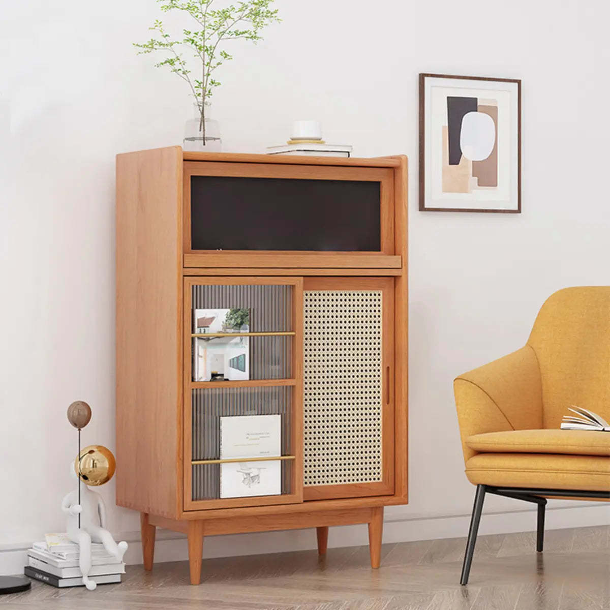 Nordic Brown Rattan Wood China Cabinet