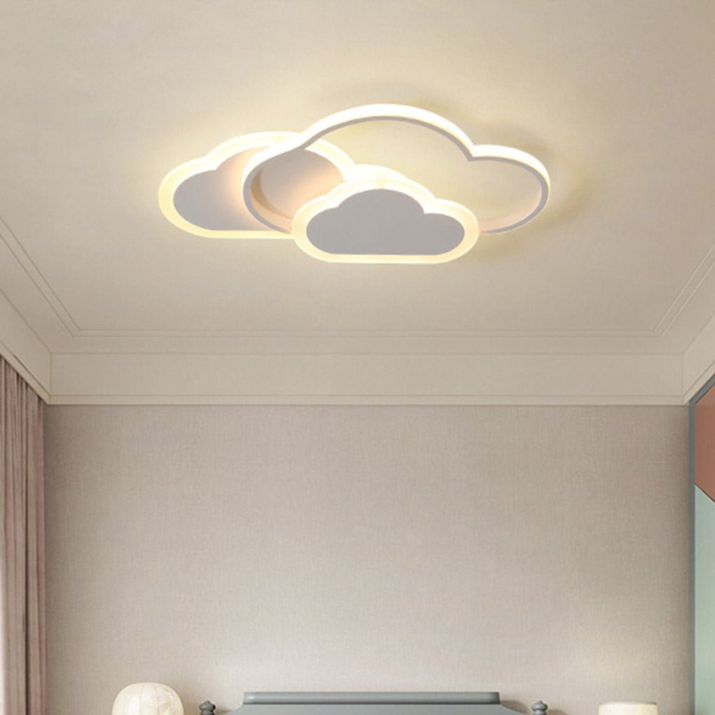 Modern arc cloud wood flush mount lighting in acrylic — Warm White (3000K)