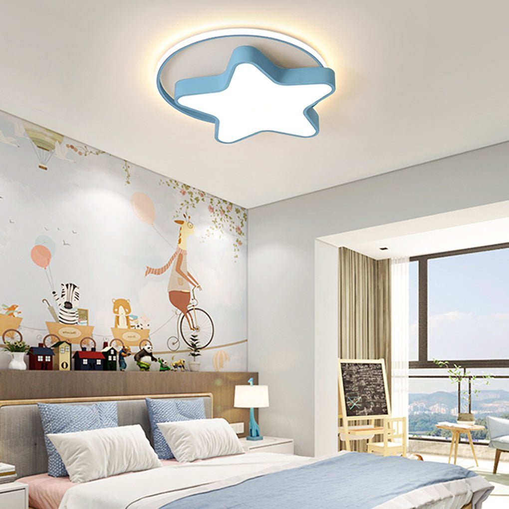 Nordic Creative Five-pointed Star Design Three Color Dimming LED Ceiling Lamp-Lighom