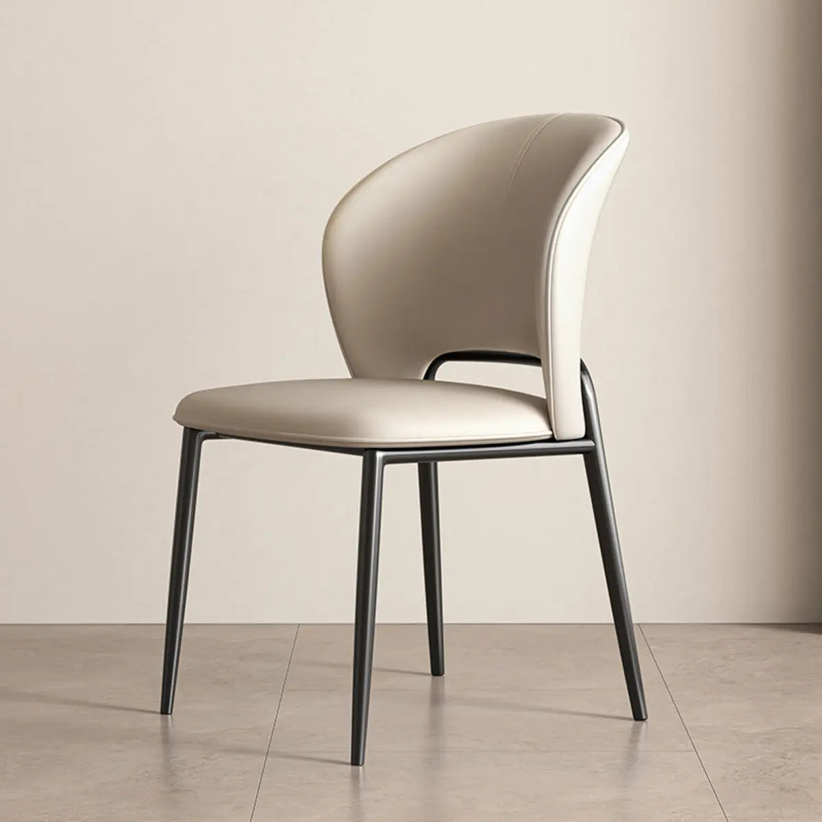 Nordic Curved-Back Faux Leather Metal Leg Dining Chair — Brown
