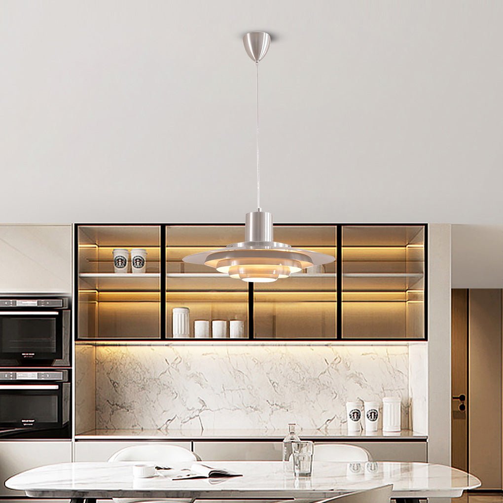 Gray modern cafe multi-layer pendant lighting — 19" Diameter / White