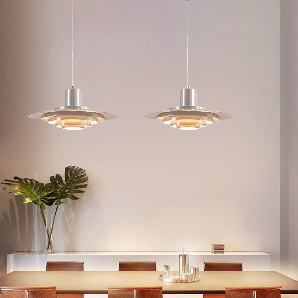 Gray metal multi-layer decorative pendant lighting - modern — 14" Diameter / White