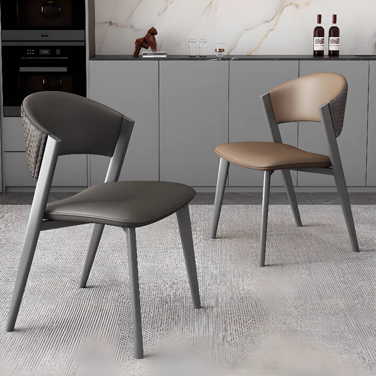 Nordic Curved Open-Back Faux Leather Dining Chair