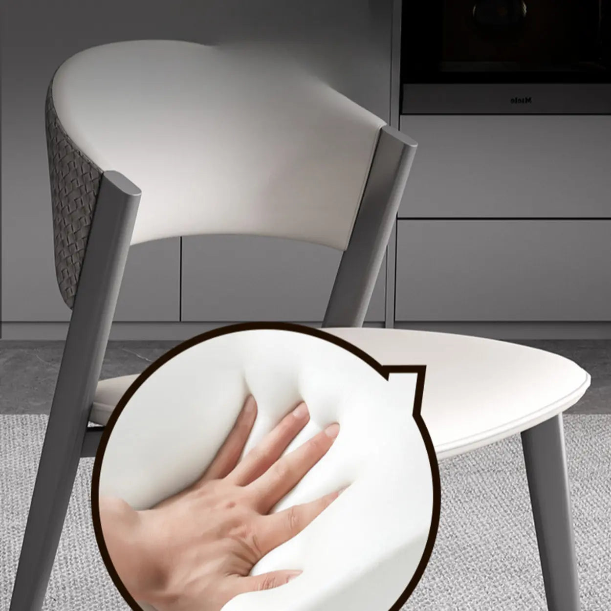 Nordic Curved Open-Back Faux Leather Dining Chair — Light Gray / Gray