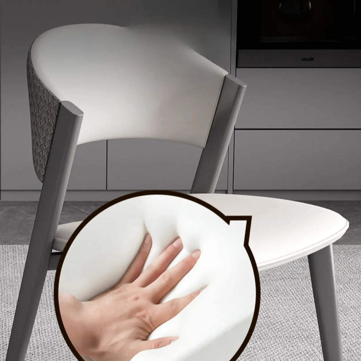 Nordic Curved Open-Back Faux Leather Dining Chair — Light Gray / Gray